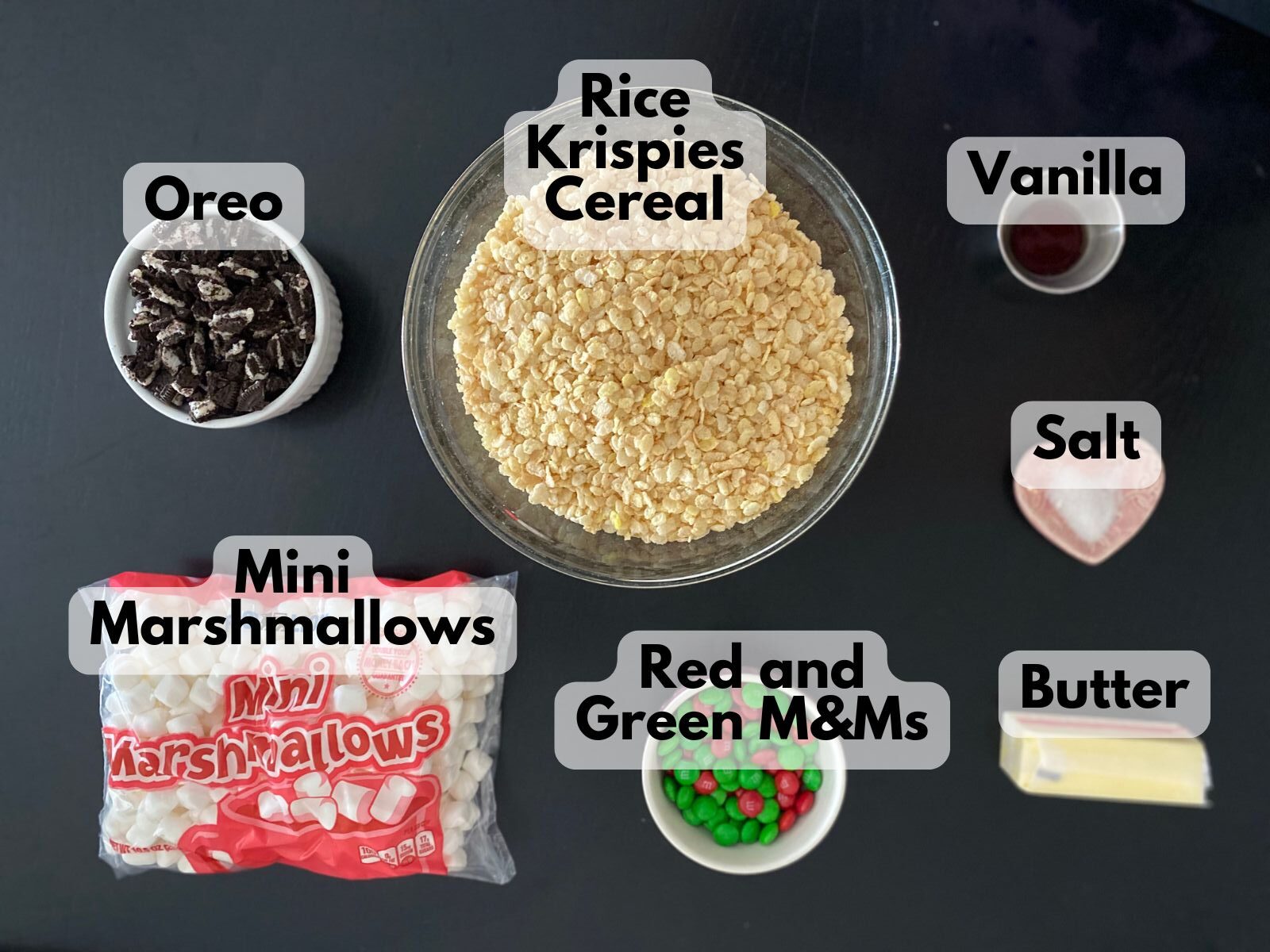 Christmas M&M Oreo rice krispie treats ingredients