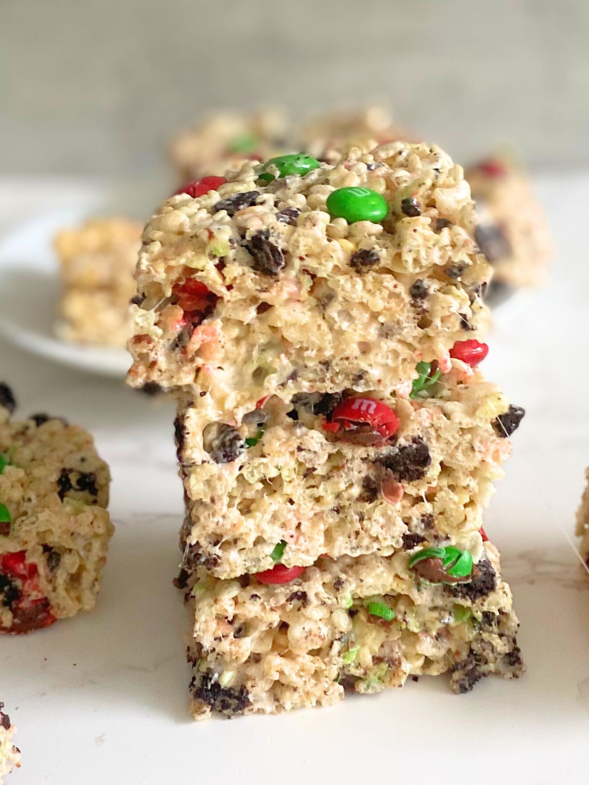 Christmas M&M Oreo rice krispie treats 