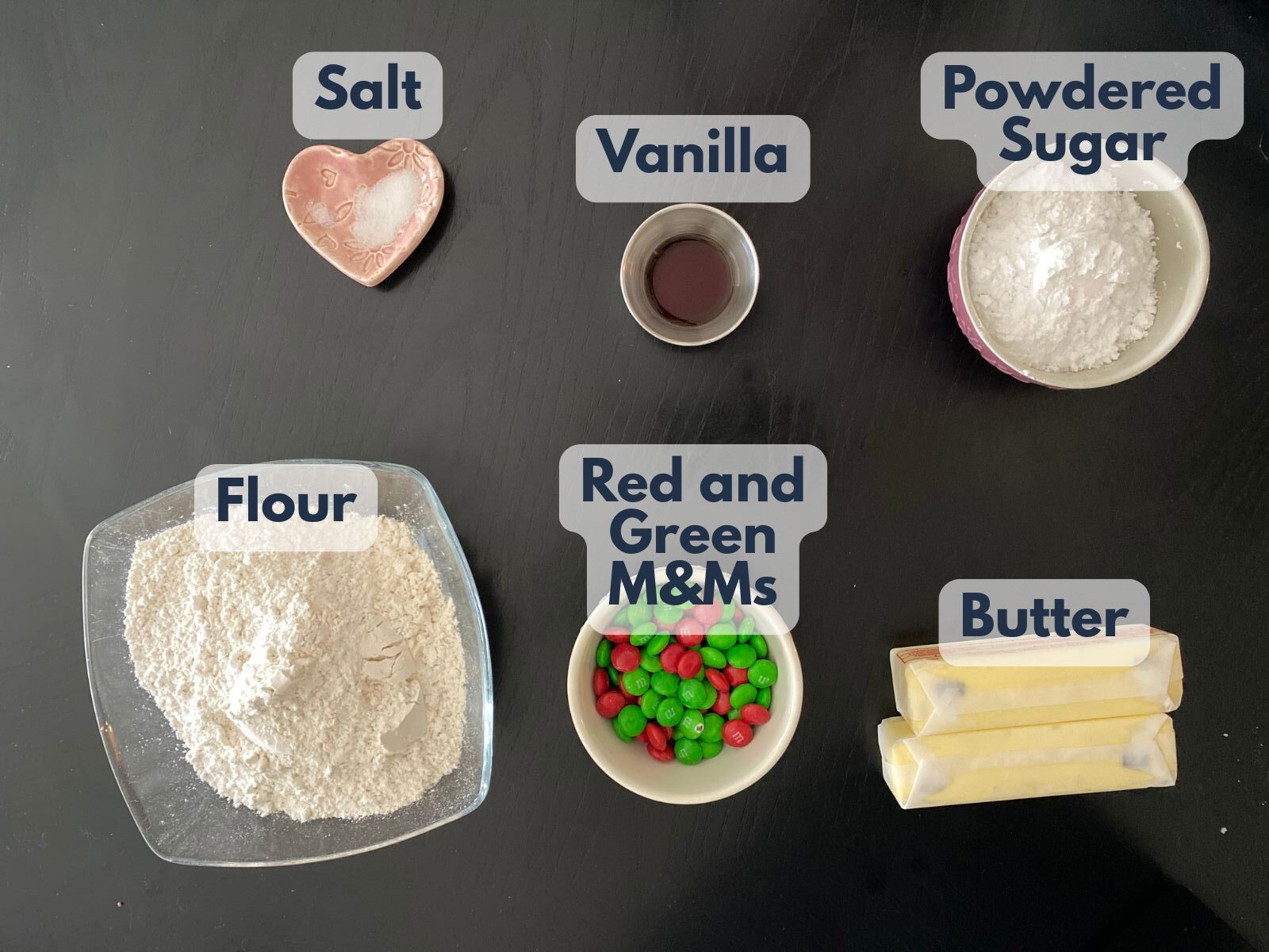 Christmas M&M shortbread bites ingredients