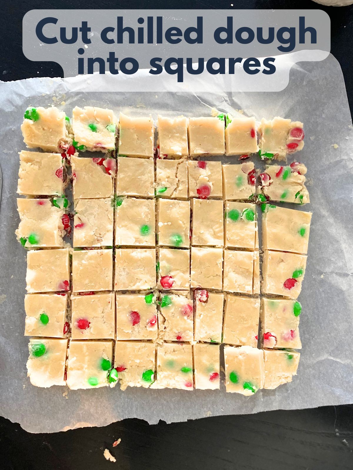 shortbread dough cut into squares