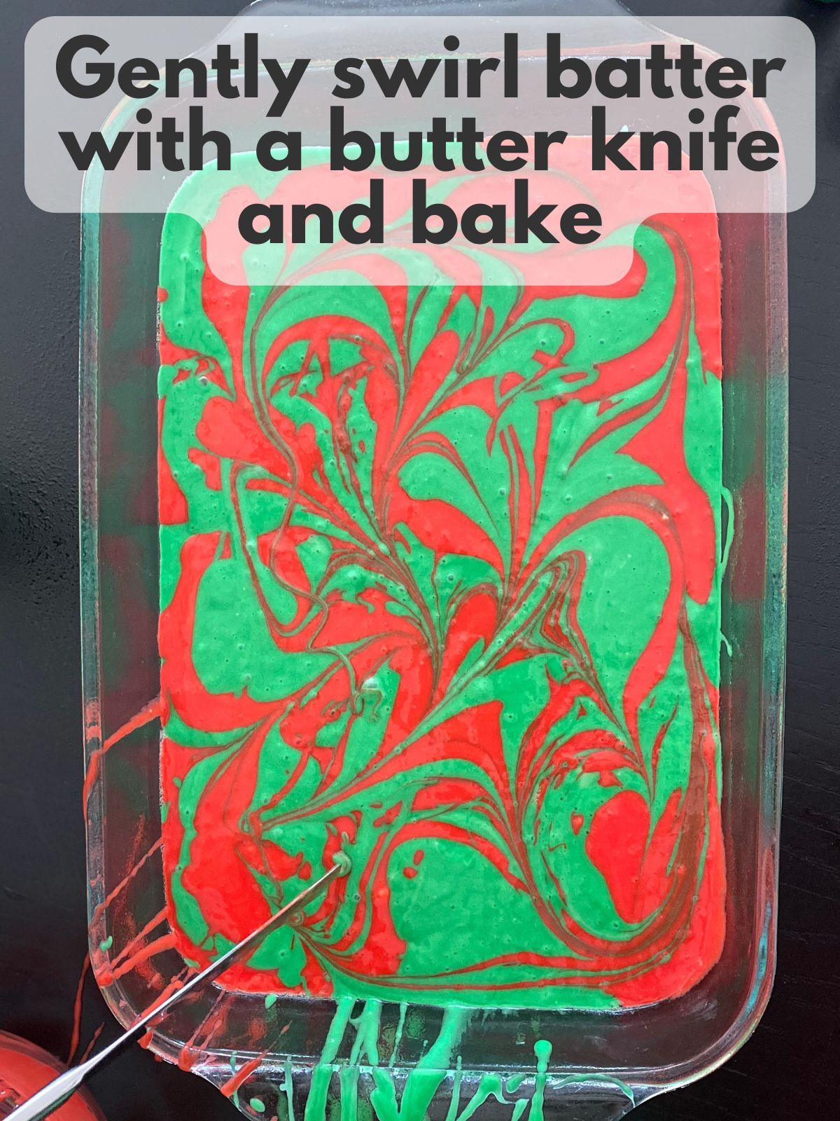 butter knife swirling red and green batter