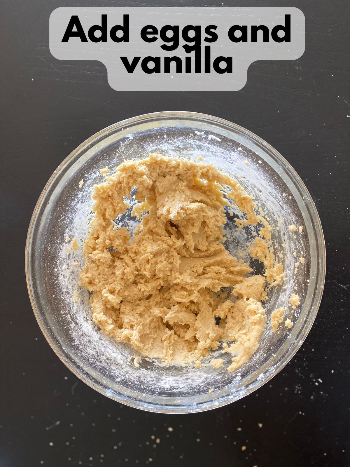 eggs and vanilla mixed in with creamed butter and sugars