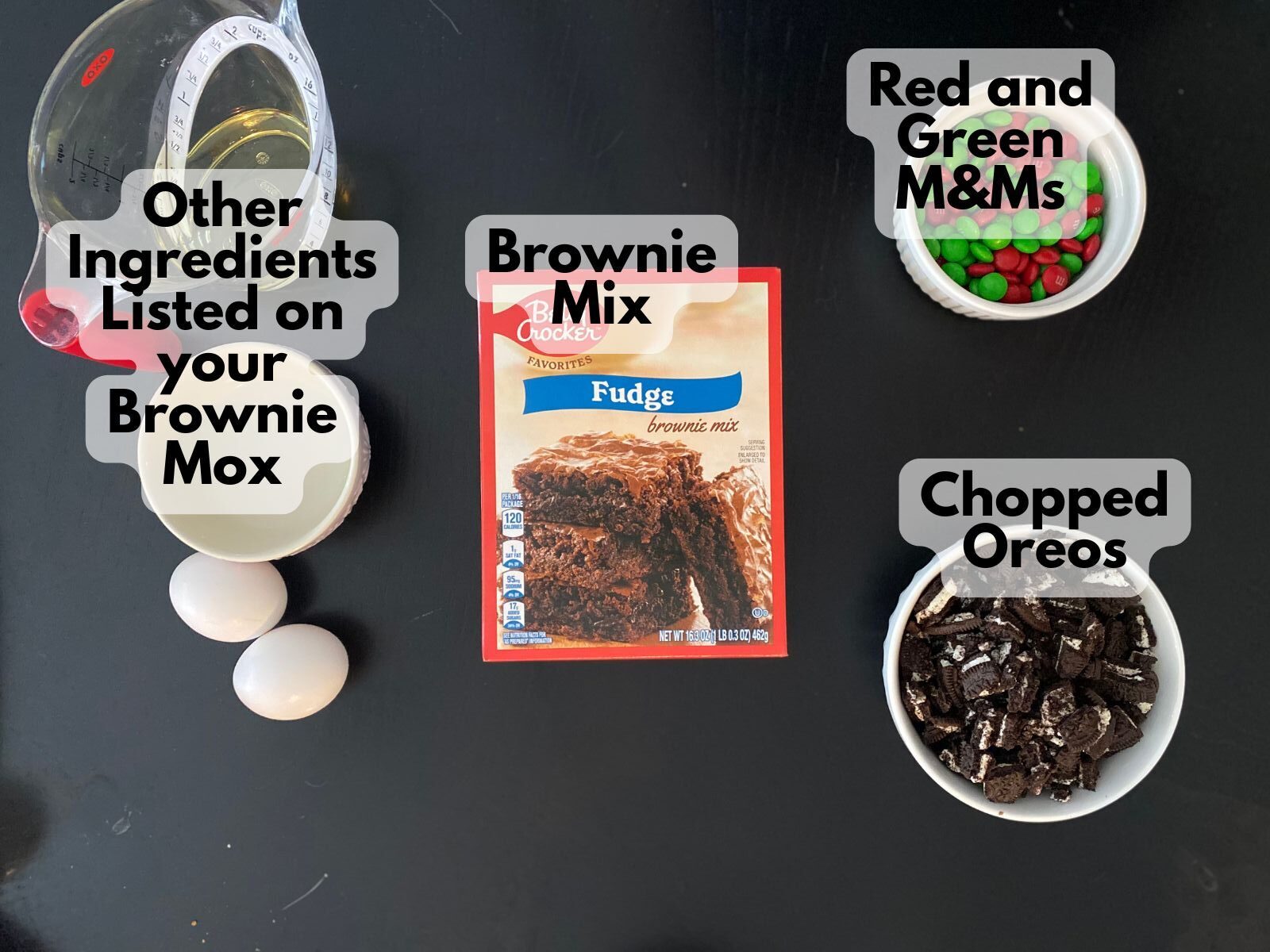 Christmas Oreo brownies ingredients