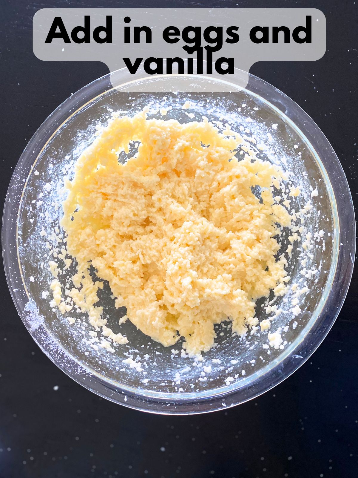 eggs and vanilla mixed into creamed butter and sugar