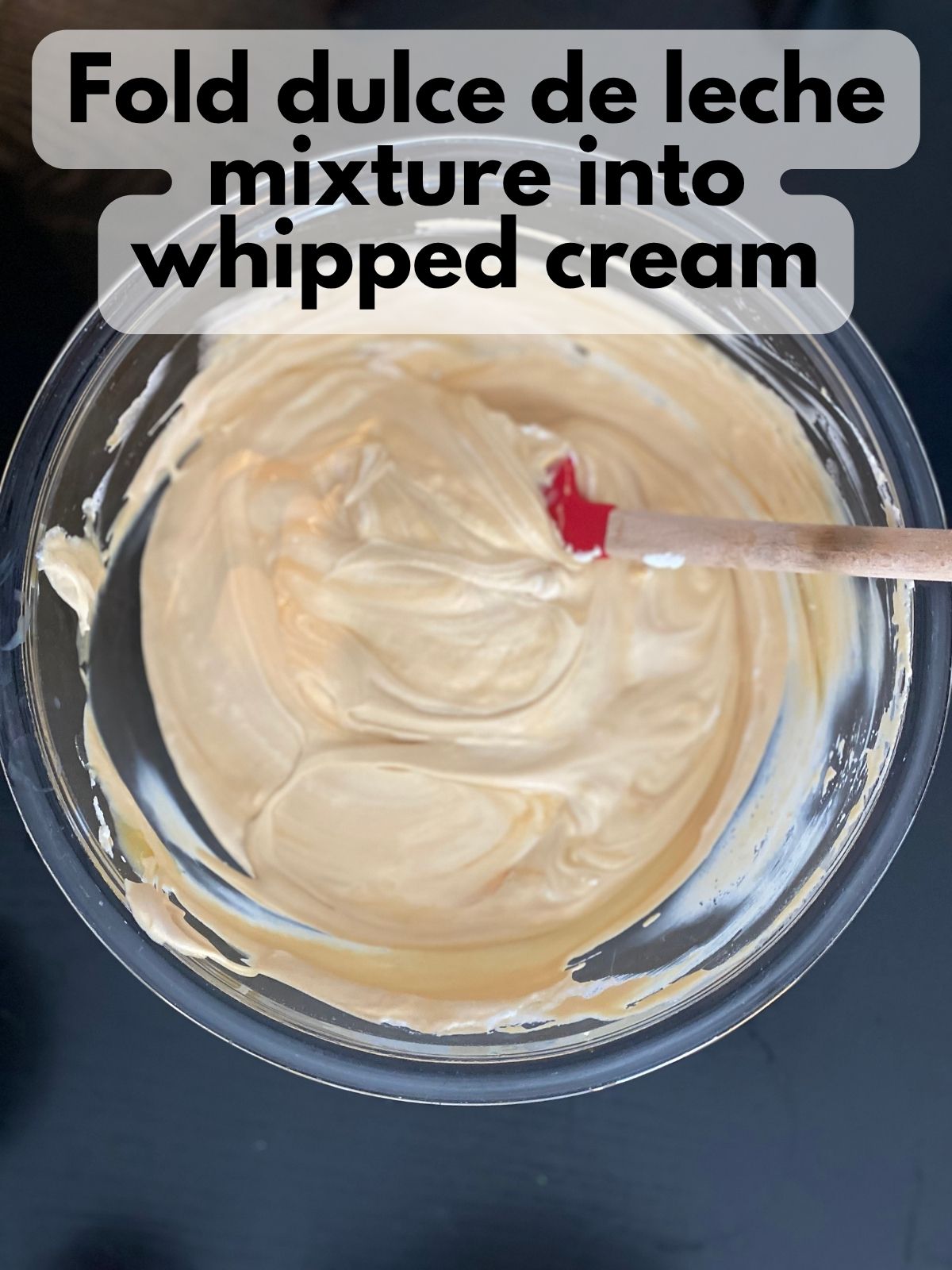 dulce de leche and condensed milk folded into whipped cream