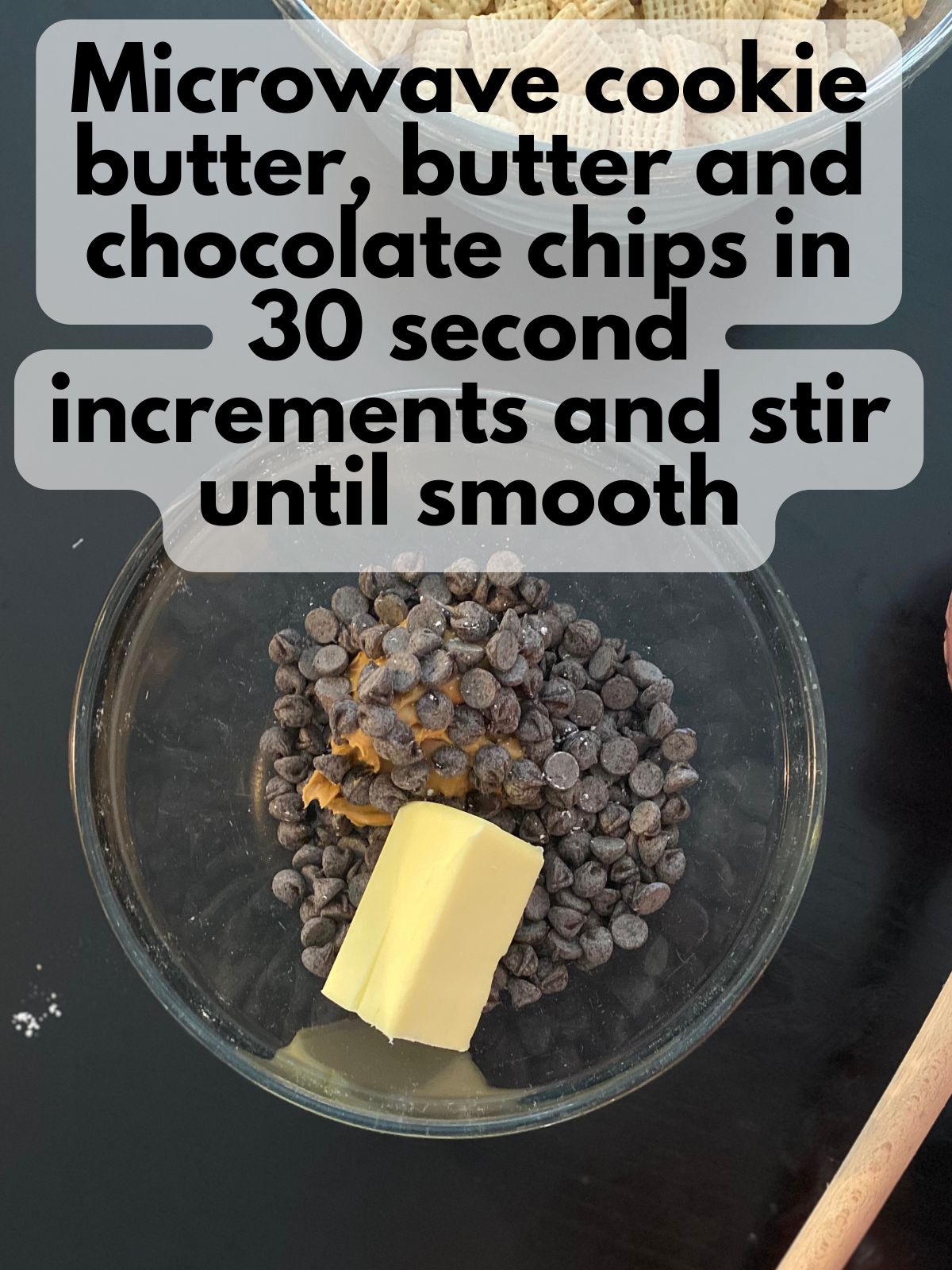 chocolate chips, butter, cookie butter in a bowl