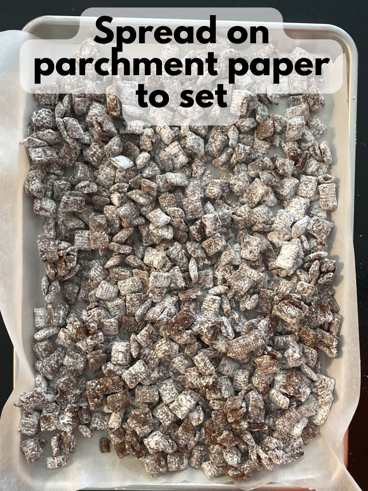 nut free puppy chow on a baking sheet