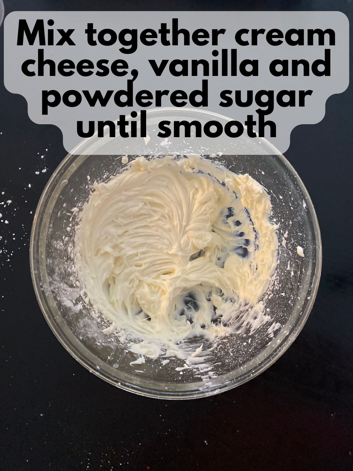 cream cheese beat with powdered sugar and vanilla