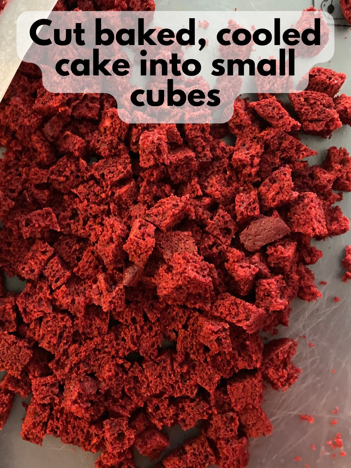 red velvet cake cut into small cubes