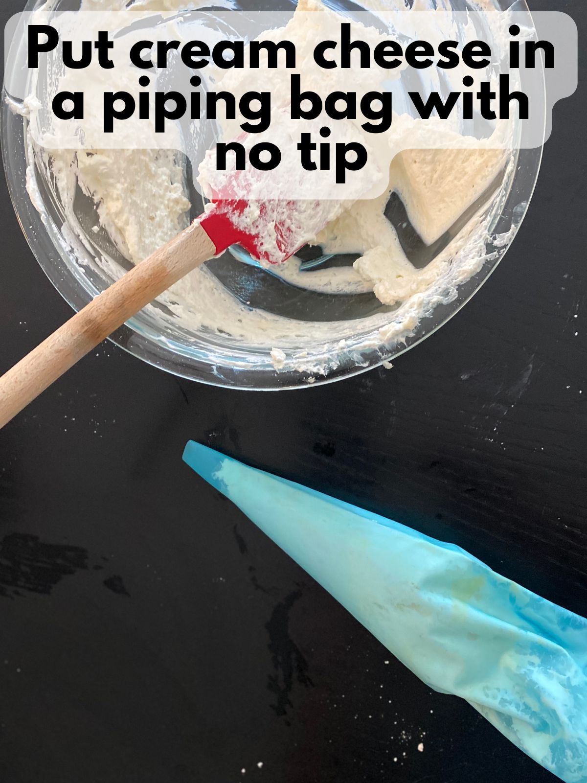 cheesecake filling in a piping bag with no tip