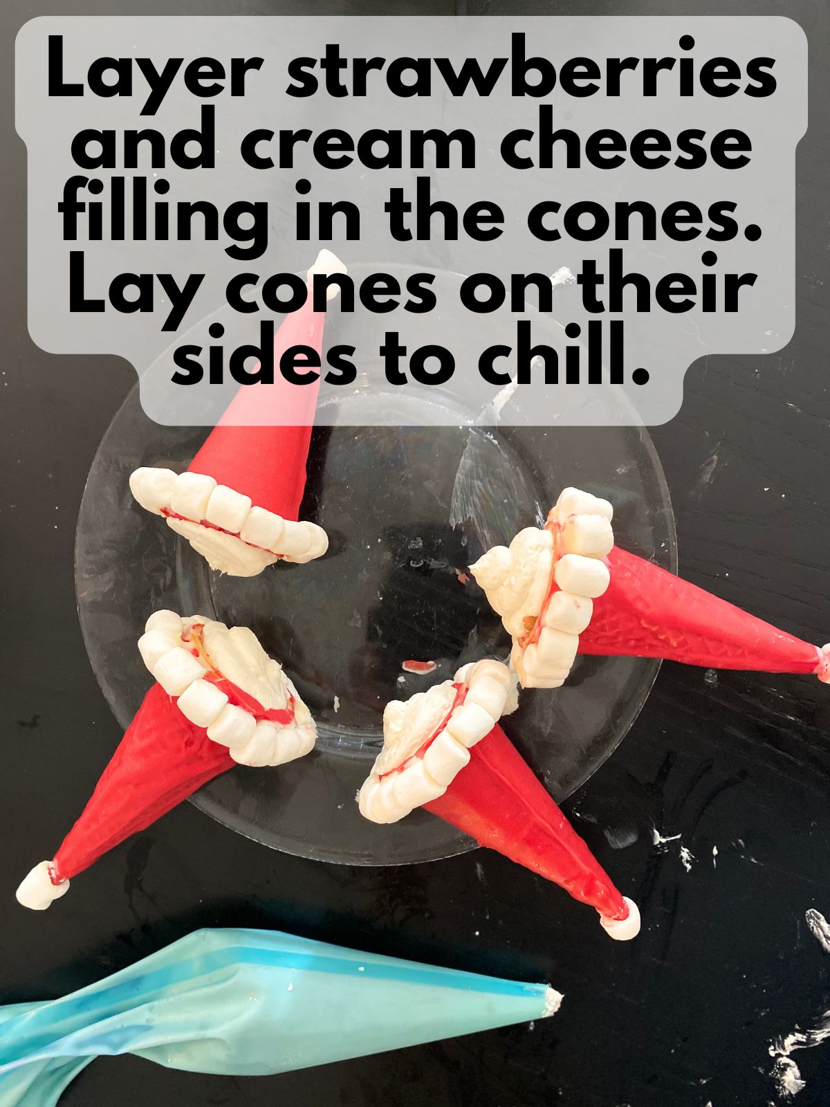 filled cheesecake cone resting on their sides