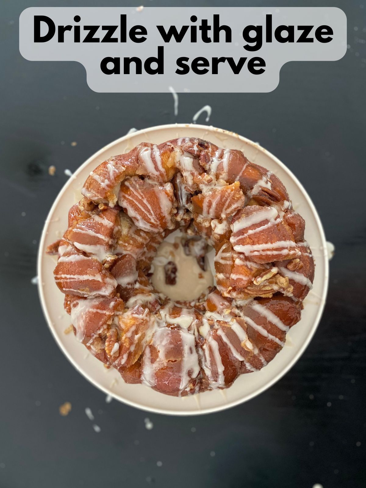 monkey bread with glaze drizzled on top