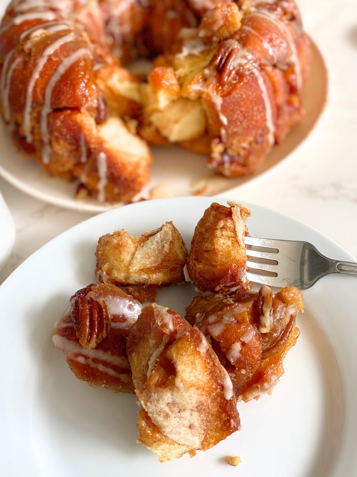 Christmas morning monkey bread pieces on a plate 