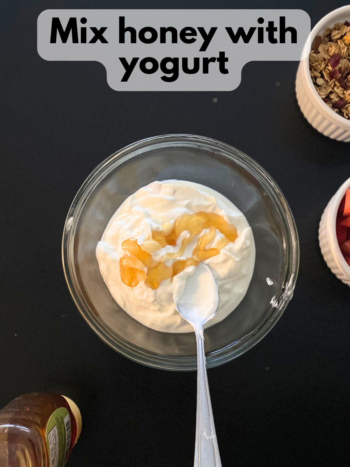 yogurt with honey in a bowl