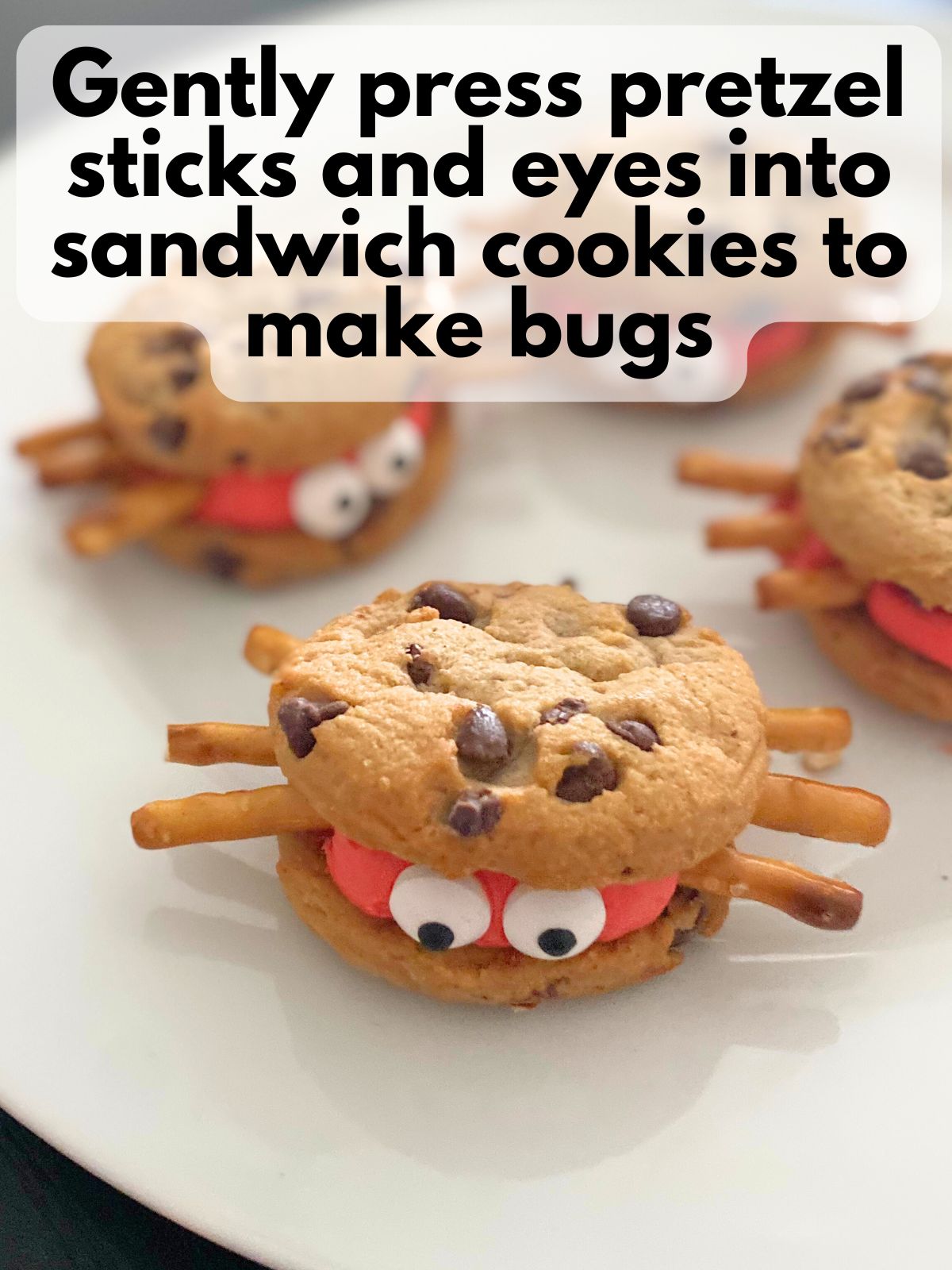 assembled love bug cookies with eyes and legs