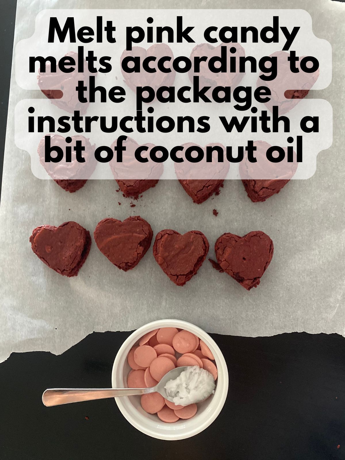 pink candy melts in a bowl with coconut oil