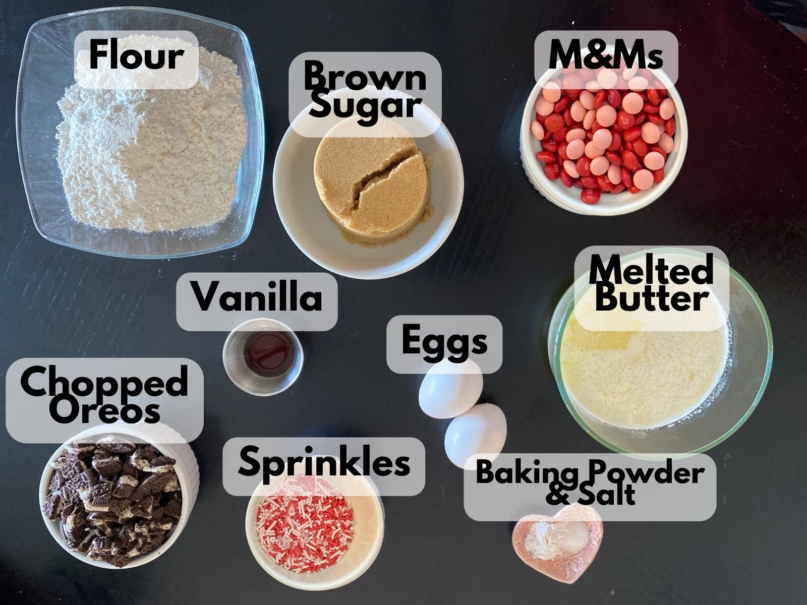Valentine's day blondies ingredients