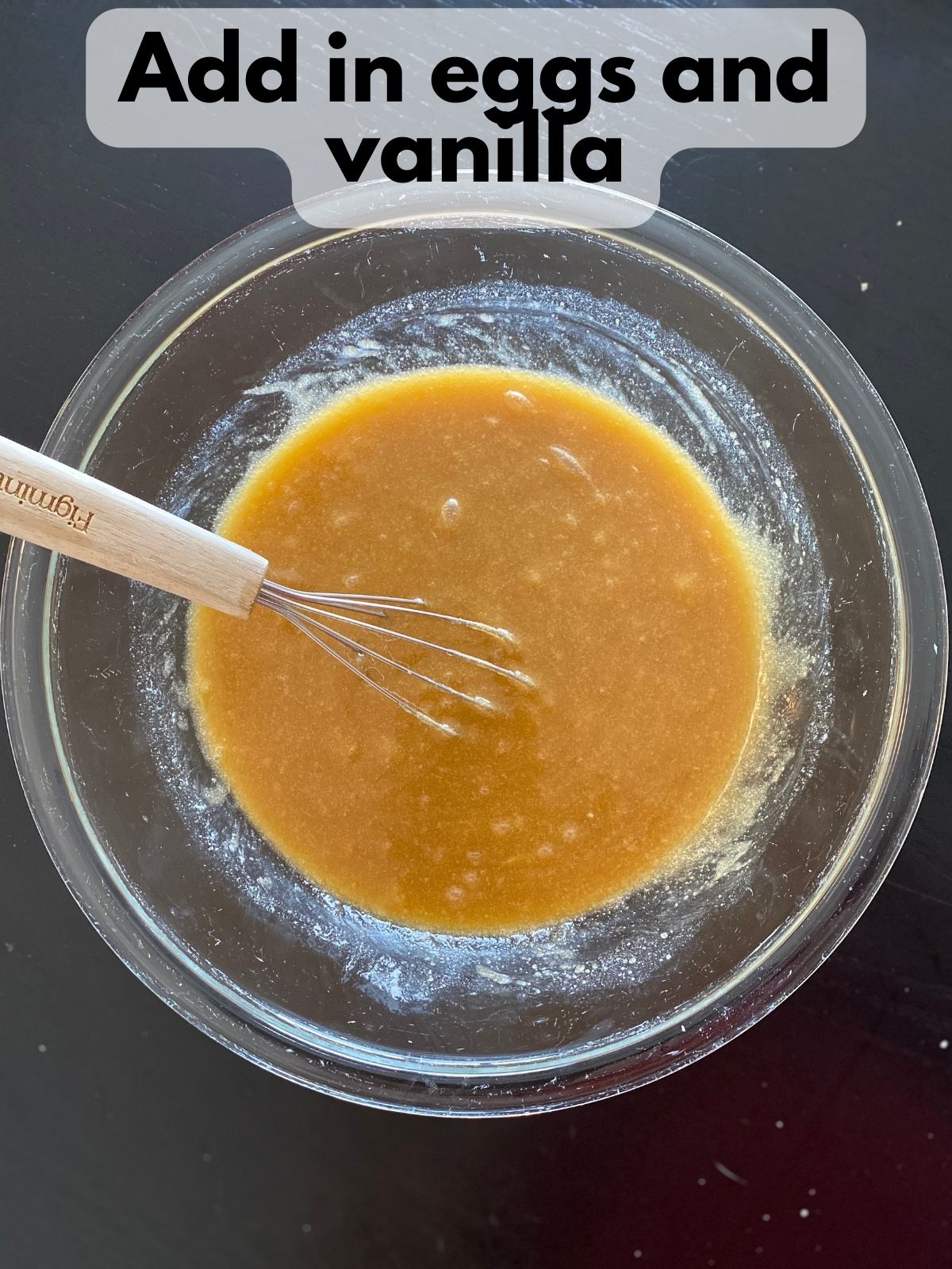 eggs and vanilla added to melted butter and brown sugar