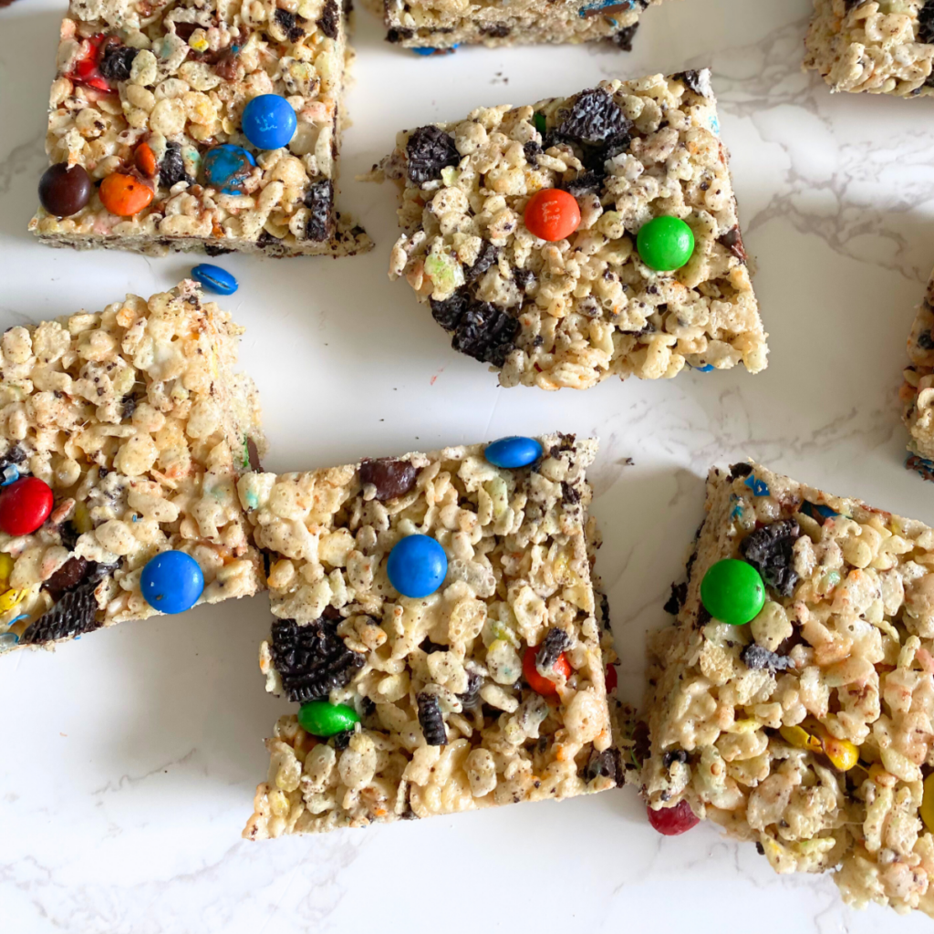 M&M Oreo rice krispie treats