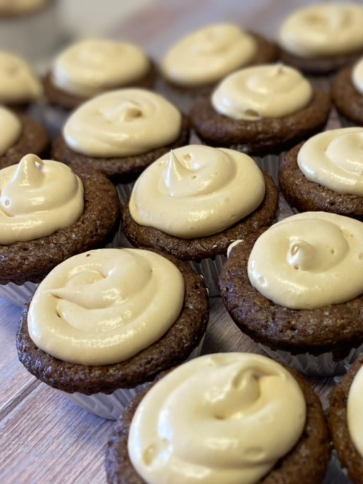 brownie bites with whipped caramel ganache