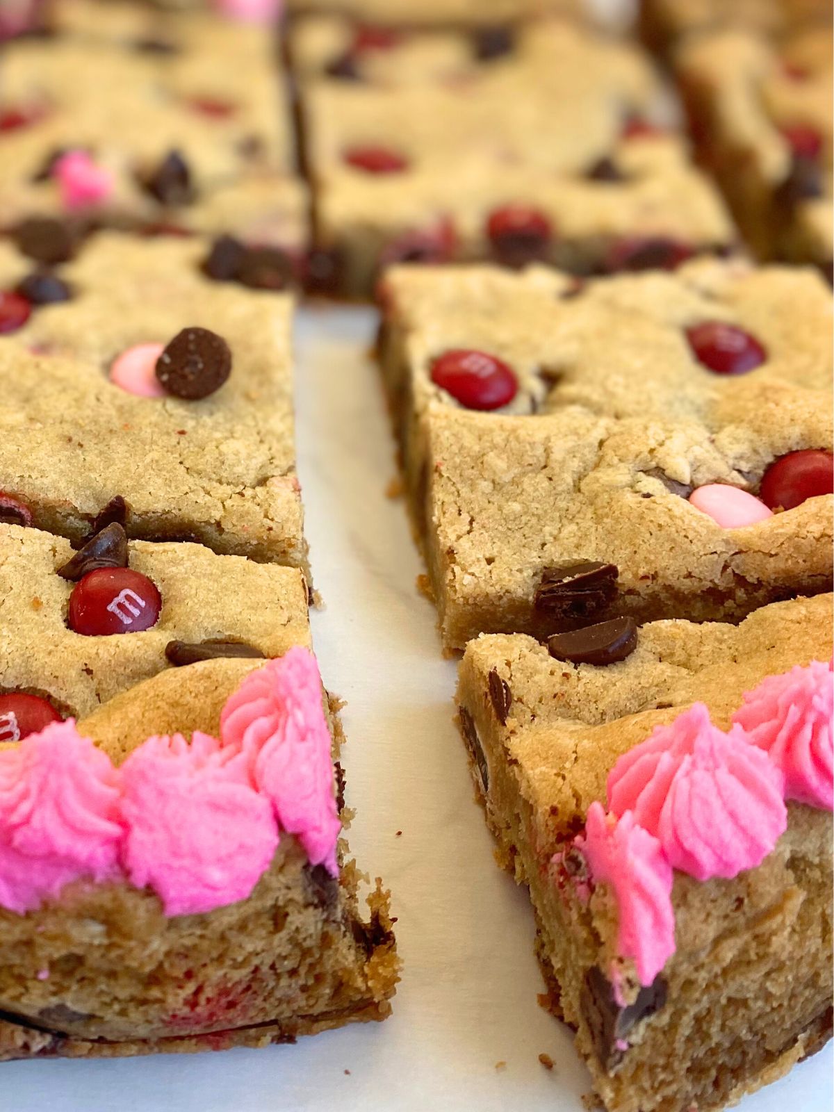heart cookie cake cut into pieces