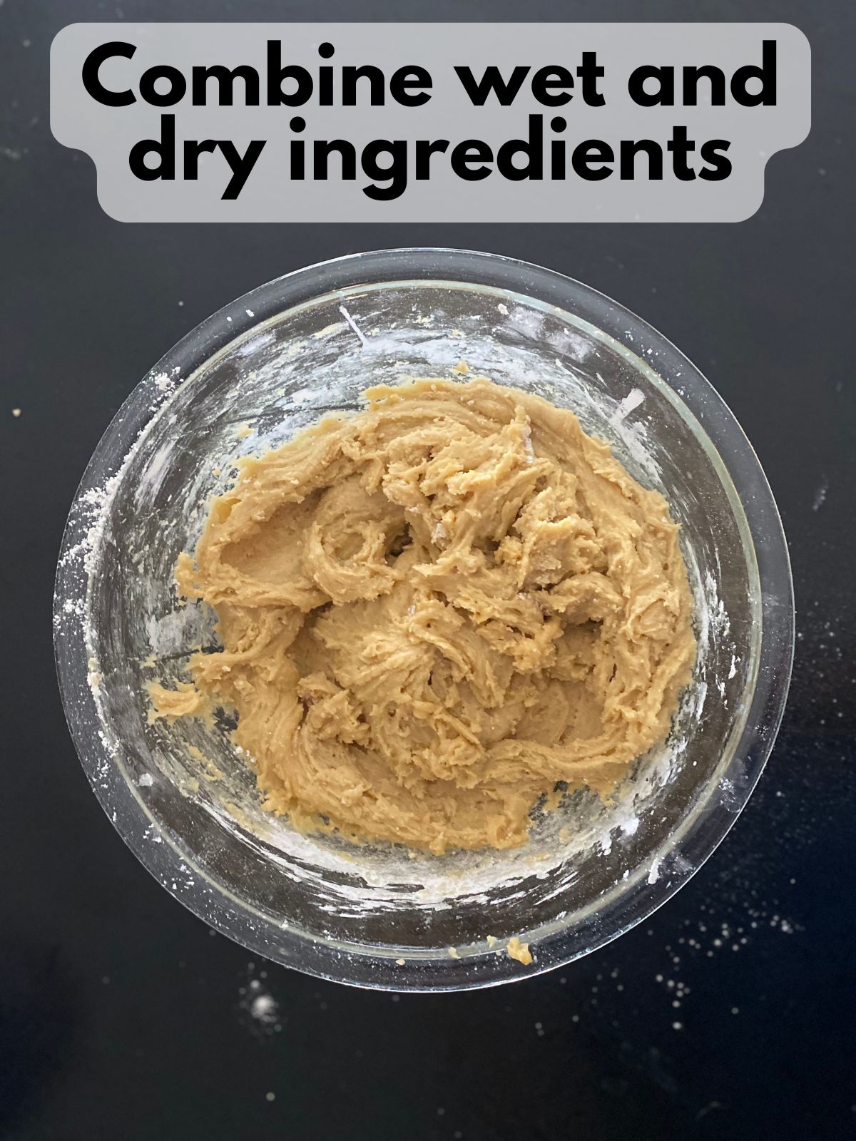 heart cookie cake with with wet and dry ingredients combined