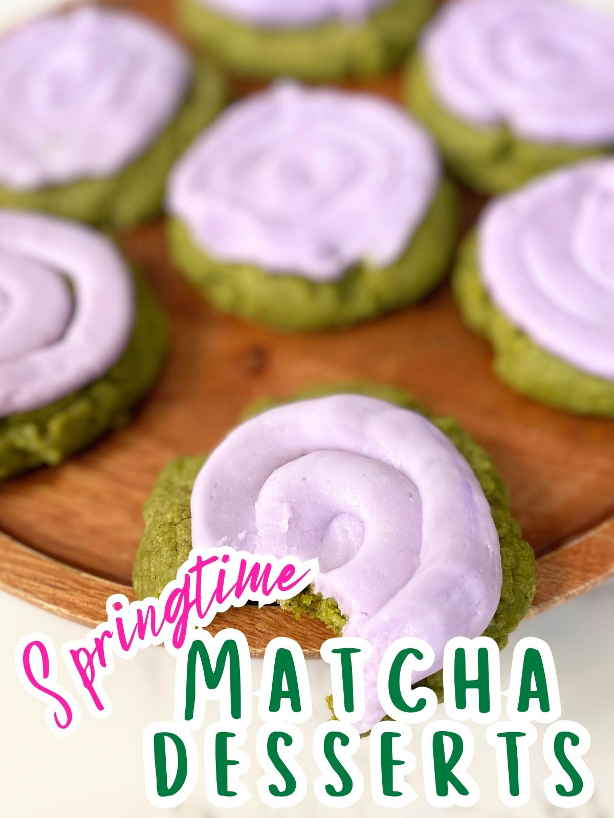 matcha sugar cookies with lavender frosting