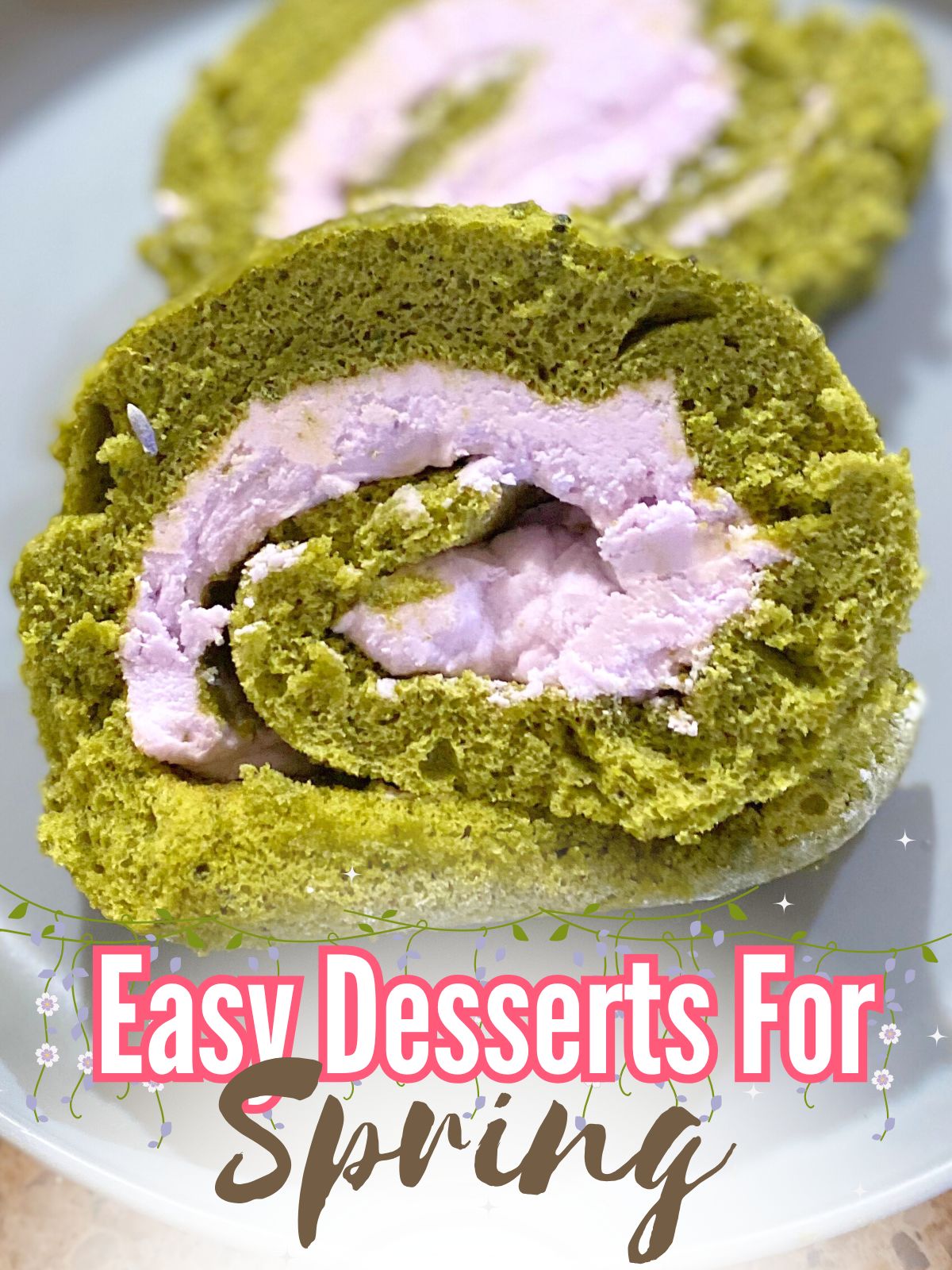 matcha lavender roll cake