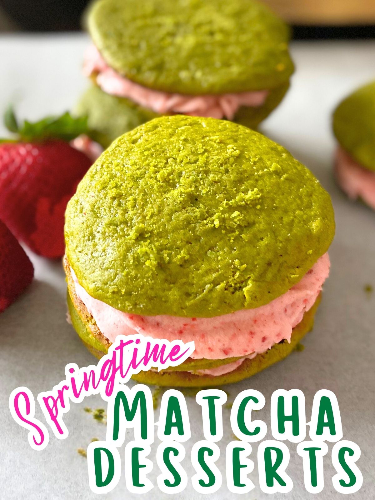 matcha strawberry whoopie pies