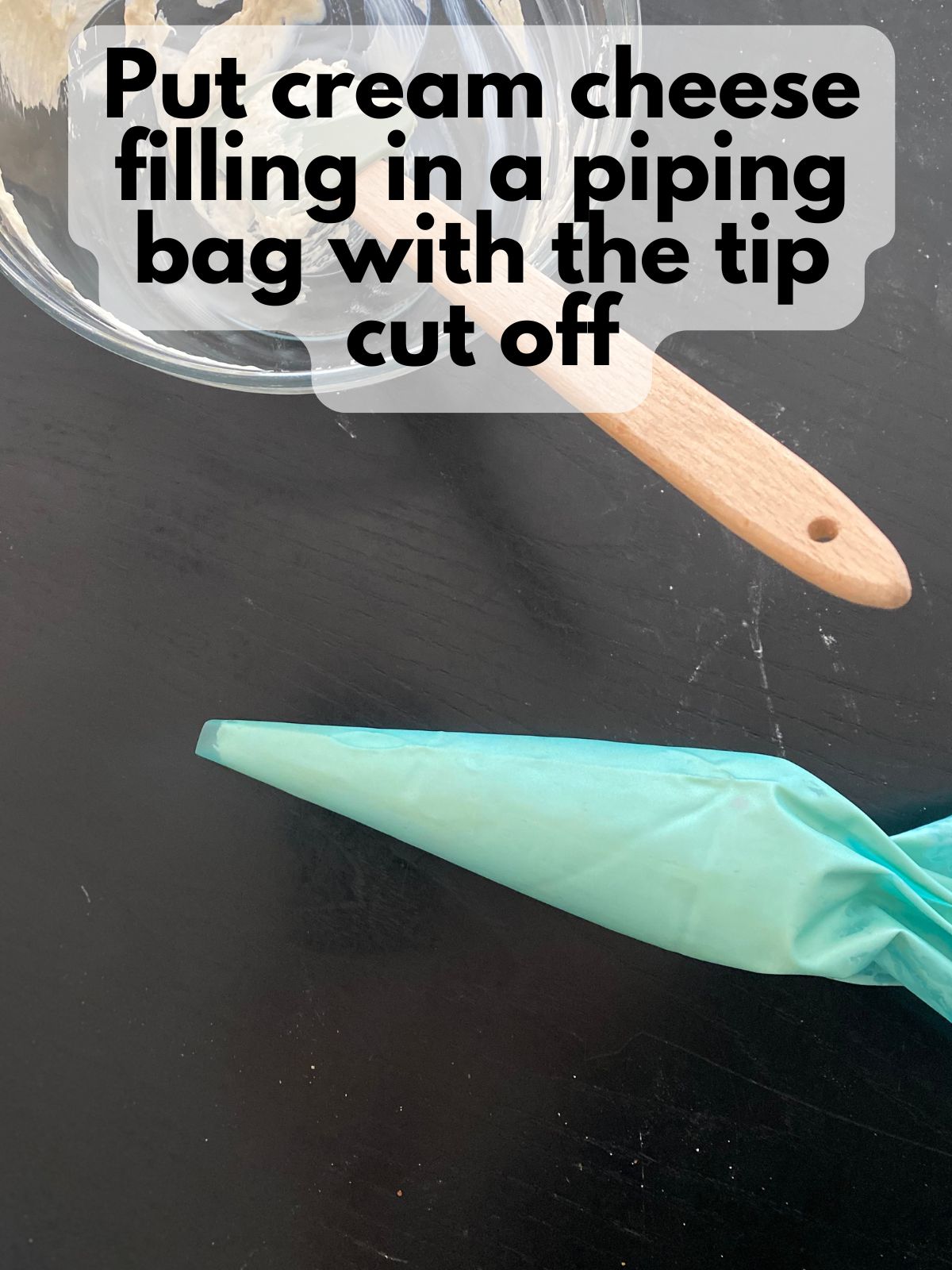 cream cheese filling in a piping bag with no piping tip