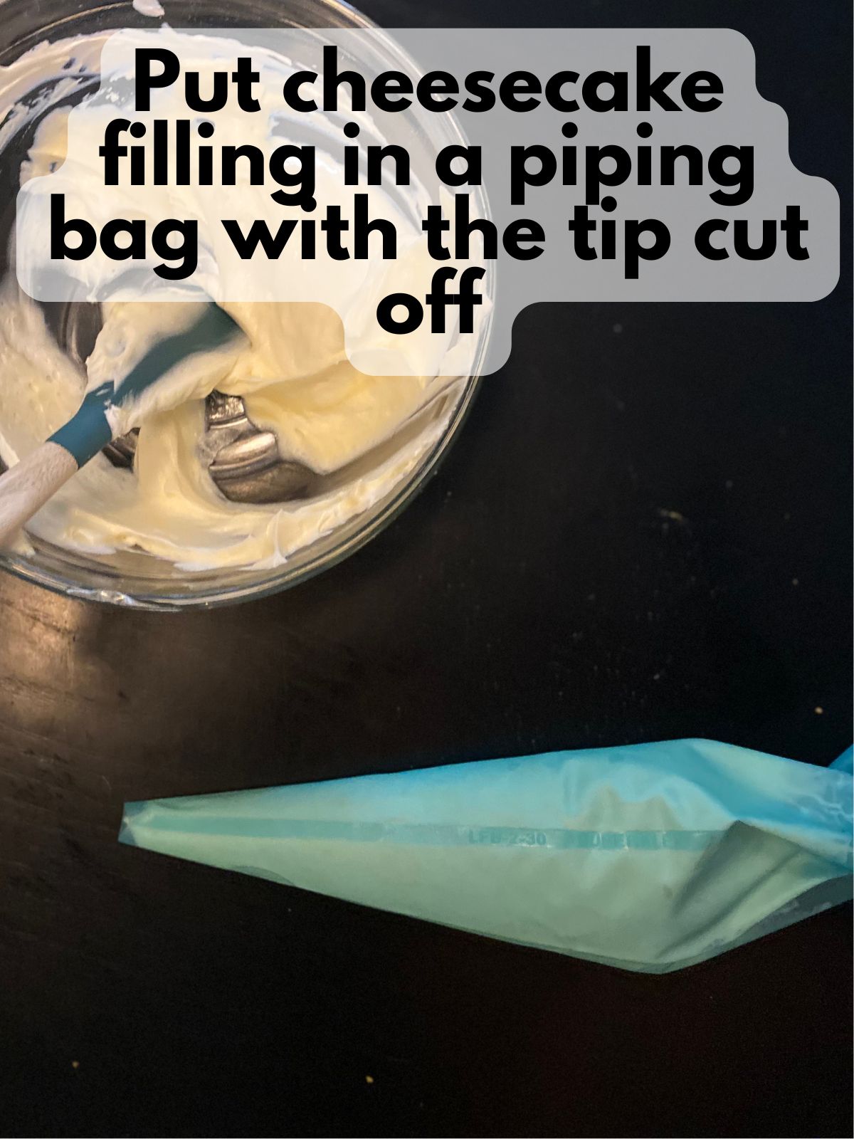 cheesecake filling in a piping bag