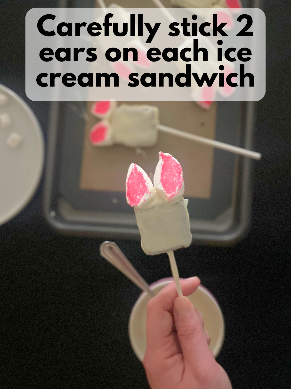 marshmallow attached to ice cream sandwich pop like ears