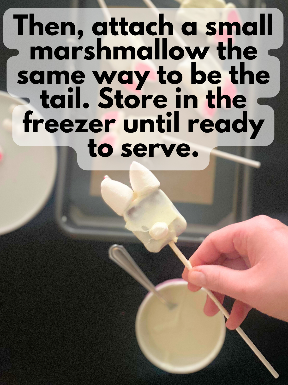 mini marshmallow attached to bunny ice cream sandwich pop like a tail