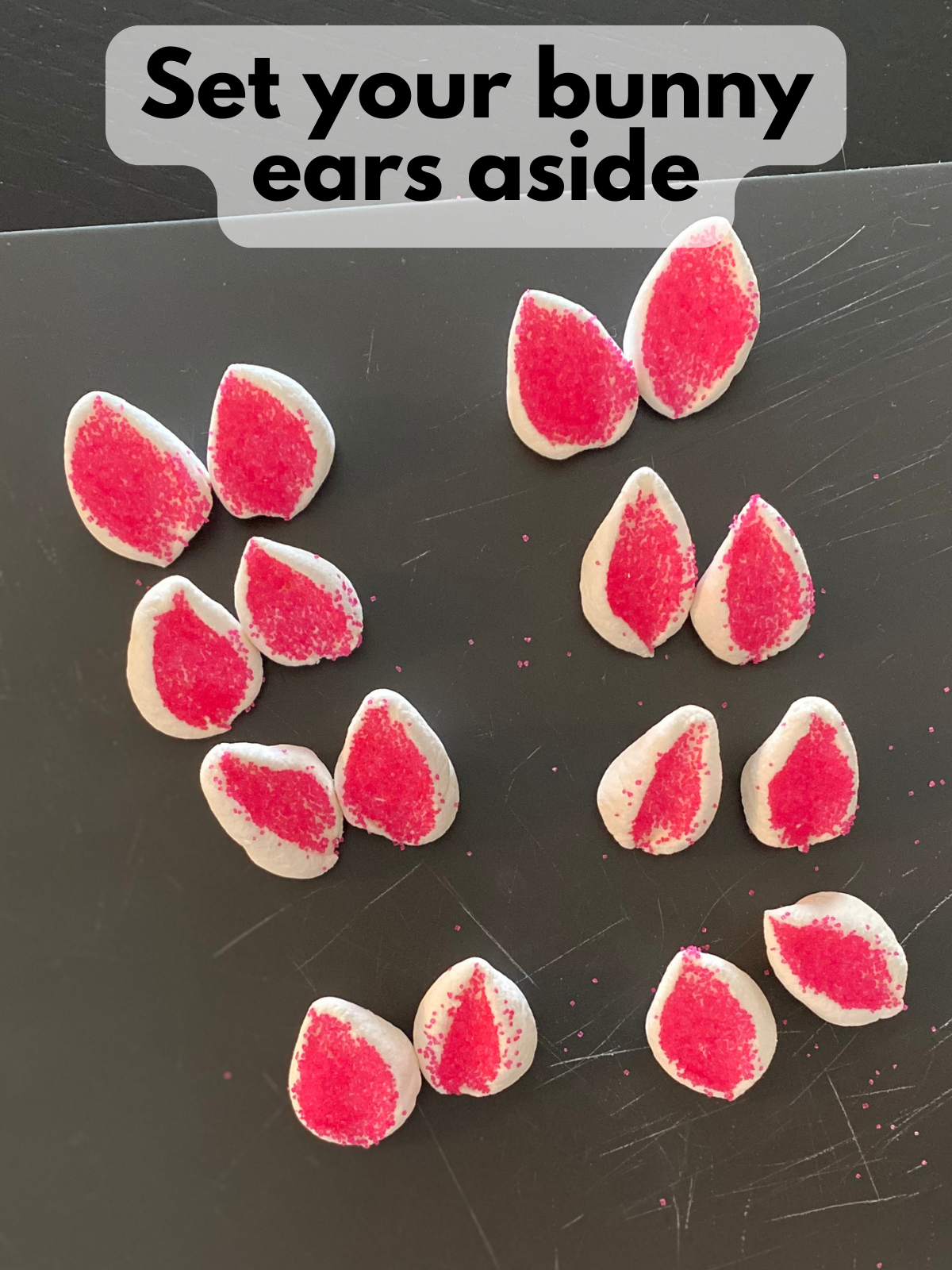 bunny ears for the bunny ice cream sandwich pops resting on a cutting board