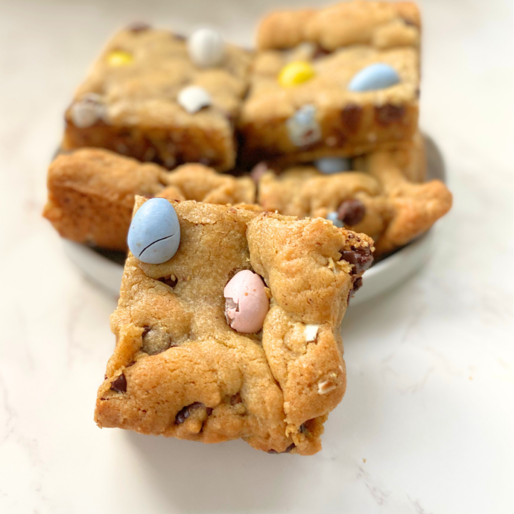 cadbury egg cookie bars on a plate