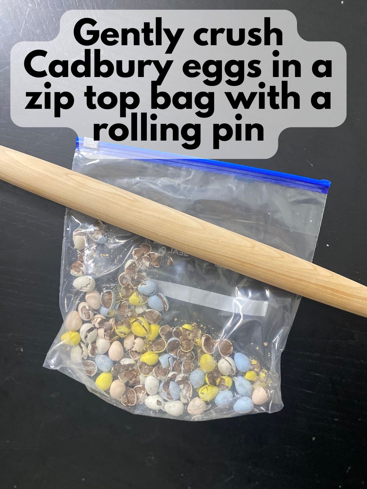 cadbury eggs crushed in a plastic bag