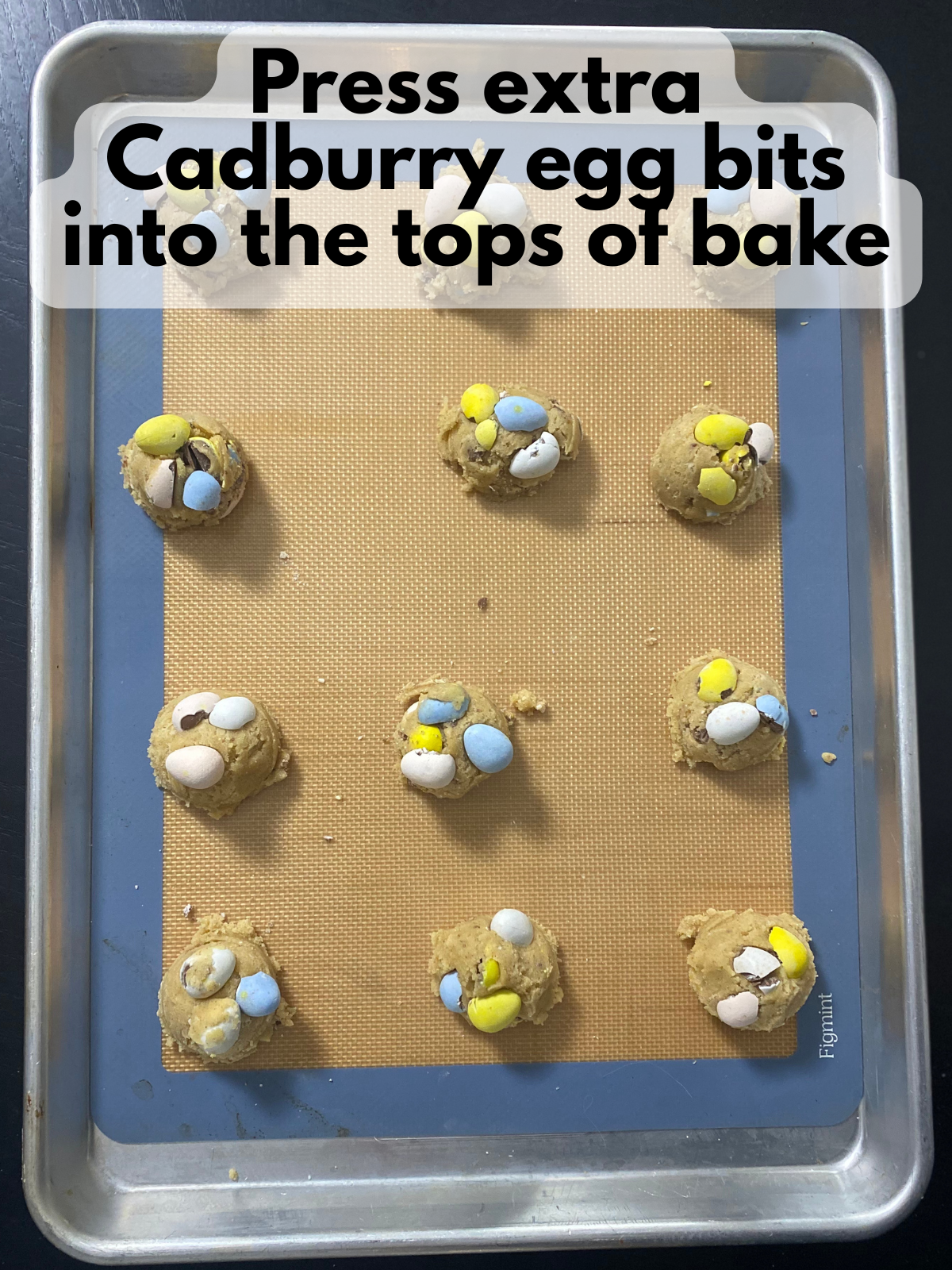 extra cadbury egg bits pressed into cookie dough balls