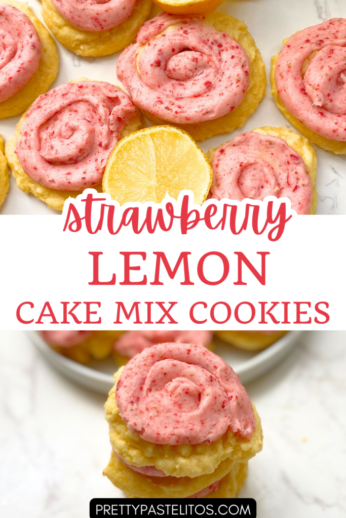 lemon cake mix cookies with strawberry frosting pin