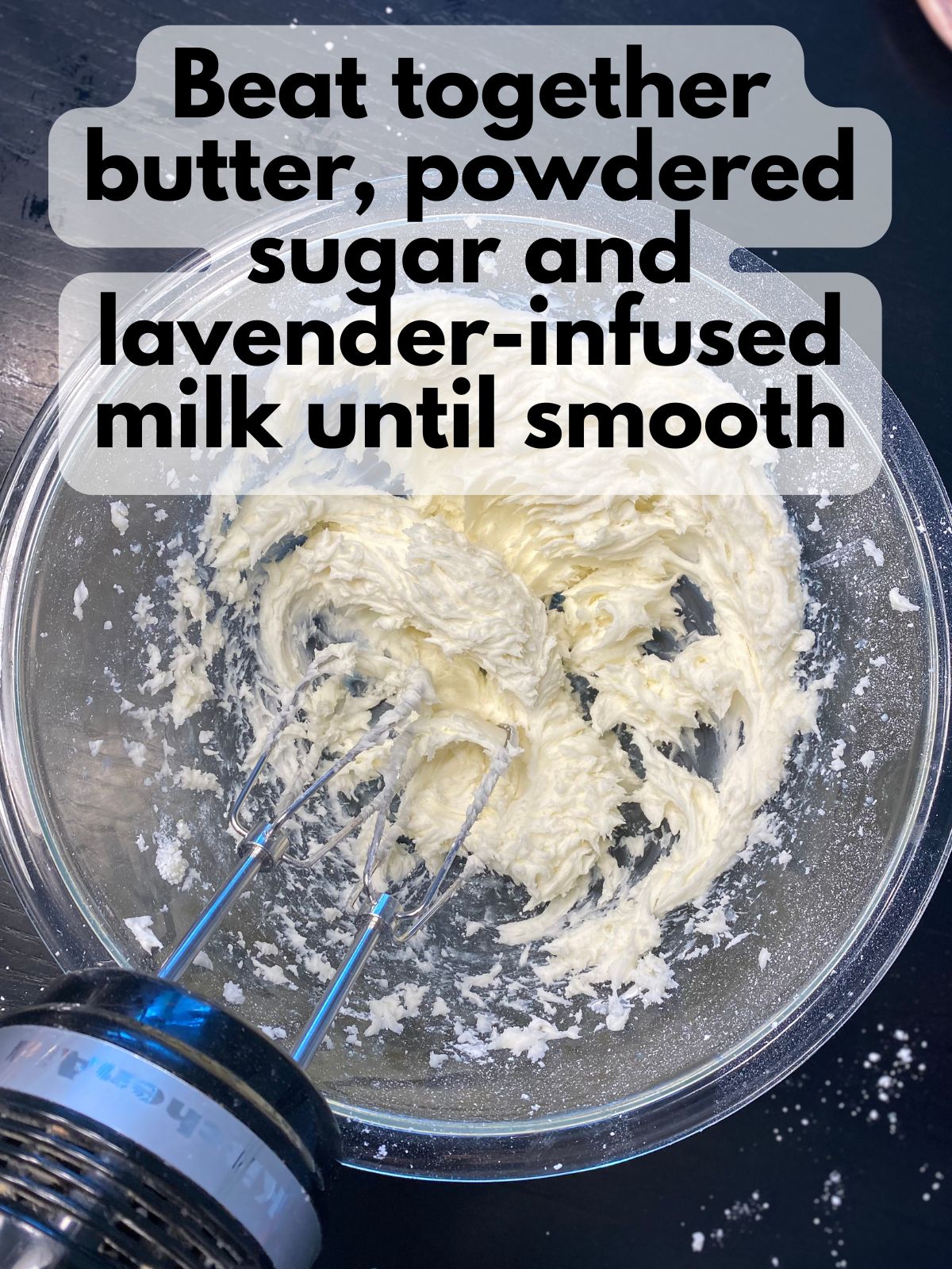 lavender buttercream in a bowl