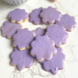 lemon shortbread cookies with lavender glaze