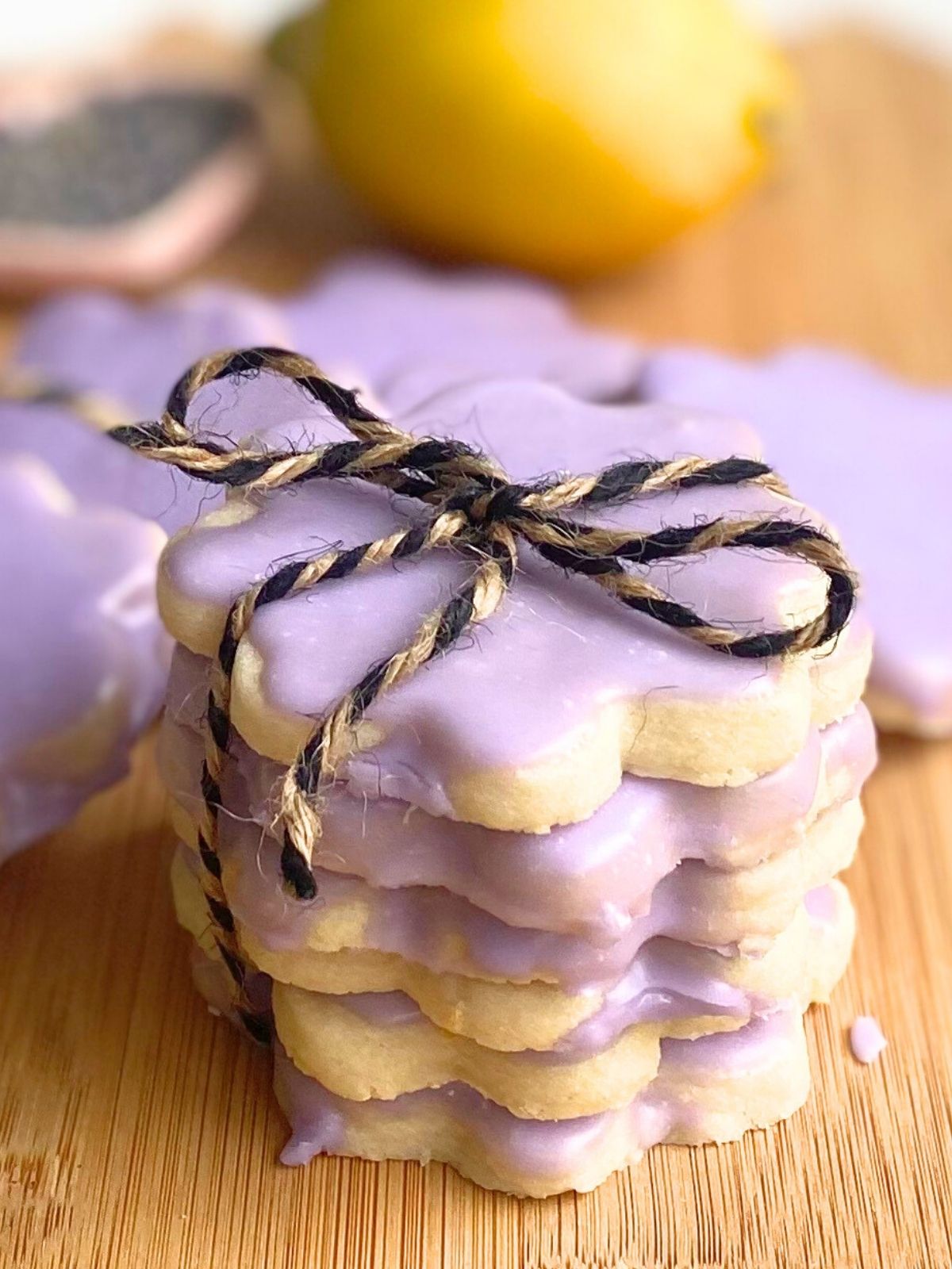 lemon shortbread cookies with lavender glaze
