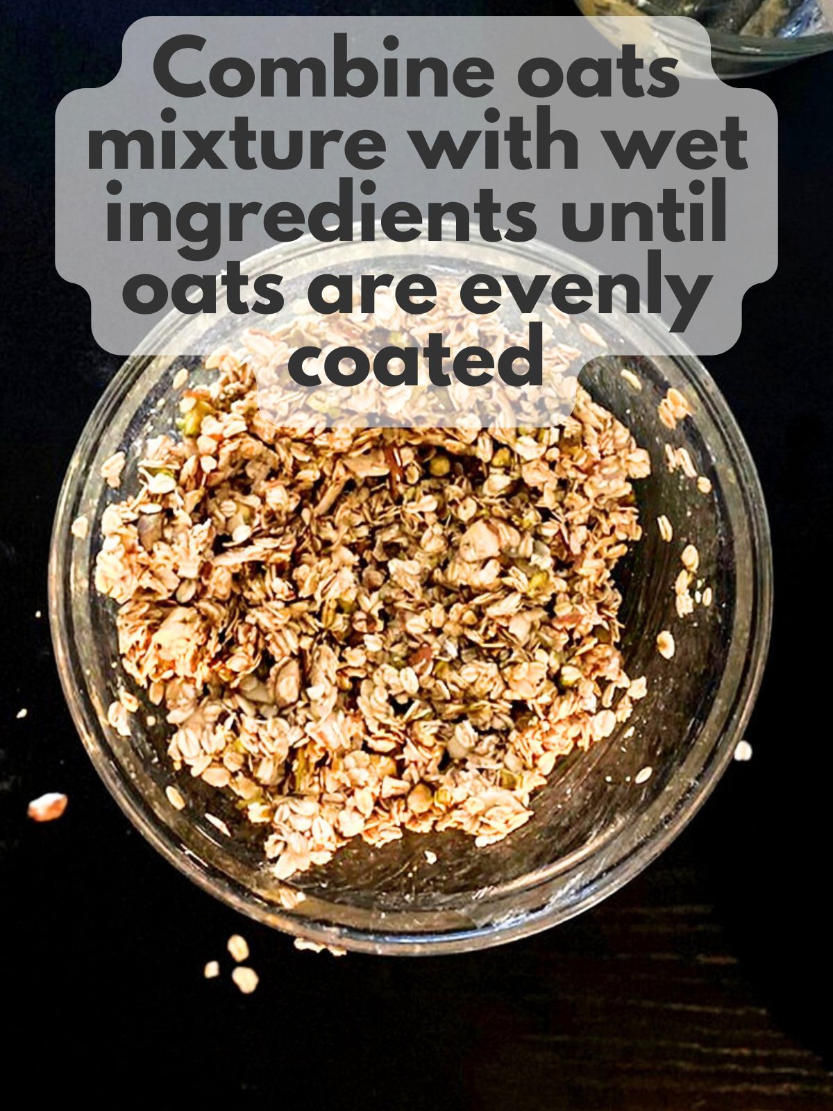 oats, pistachios and almonds mixed with wet ingredients