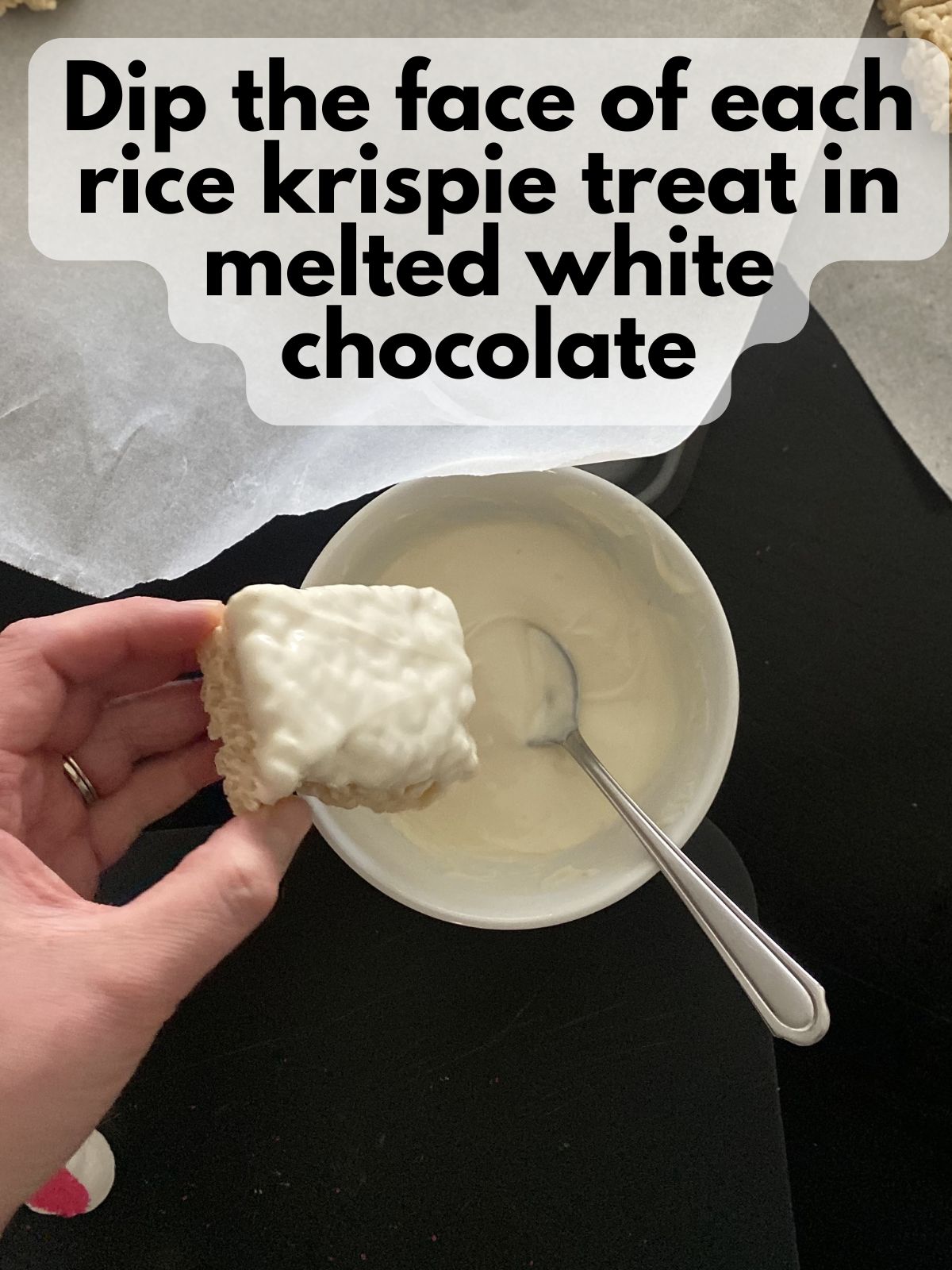 a rice krispie treat dipped in white chocolate
