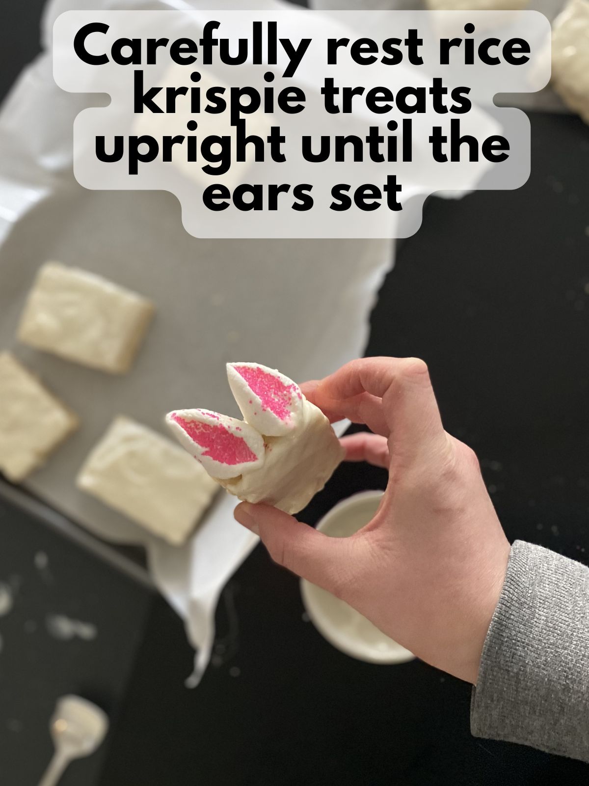 ears attached to Easter bunny rice krispie treats