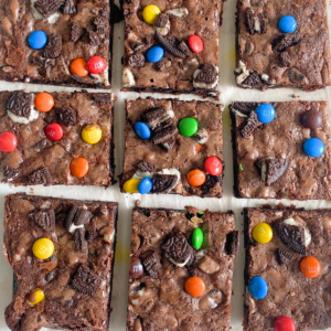 M&M Oreo brownie slices