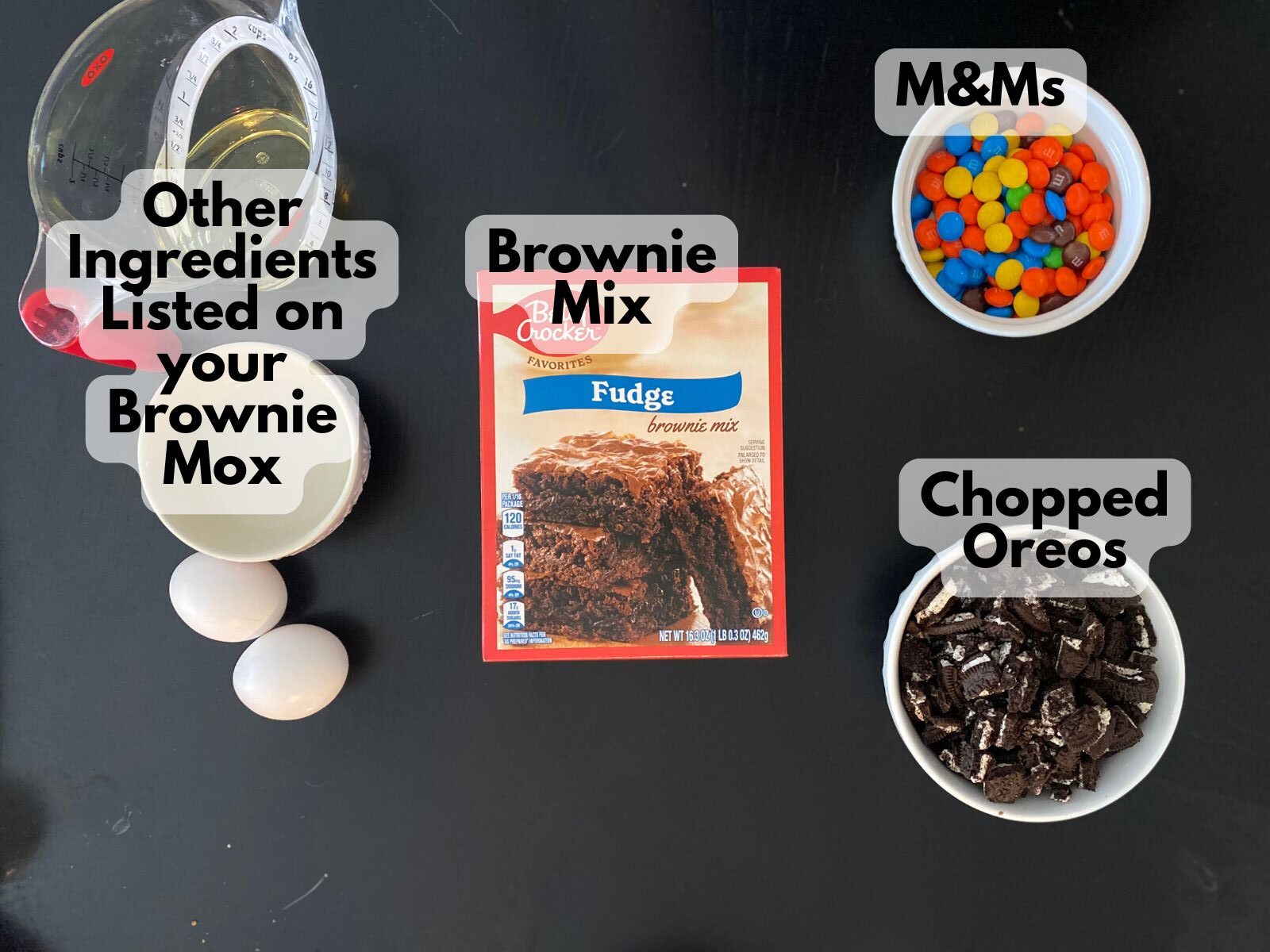 M&M Oreo brownie ingredients