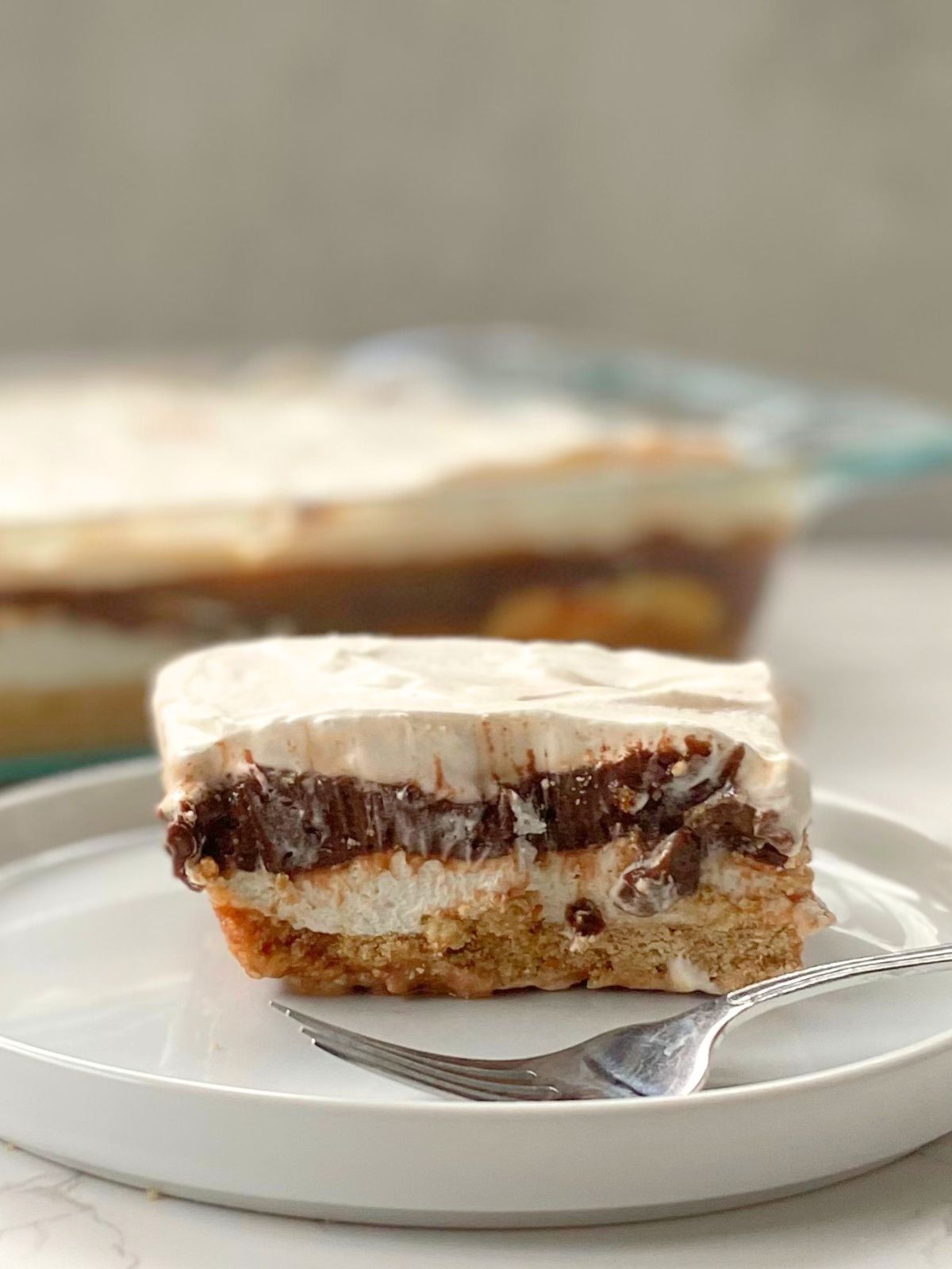 a slice of chocolate asanga on a plate