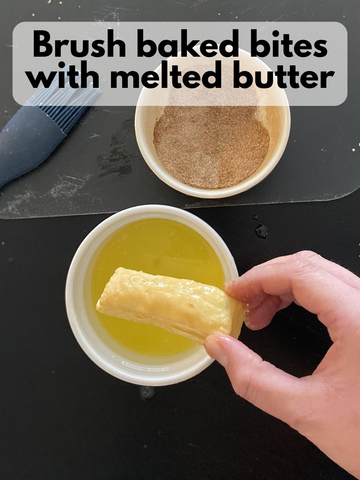 melted butter spread on churro bite
