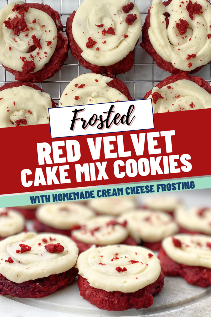 frosted red velvet cake mix cookies pin