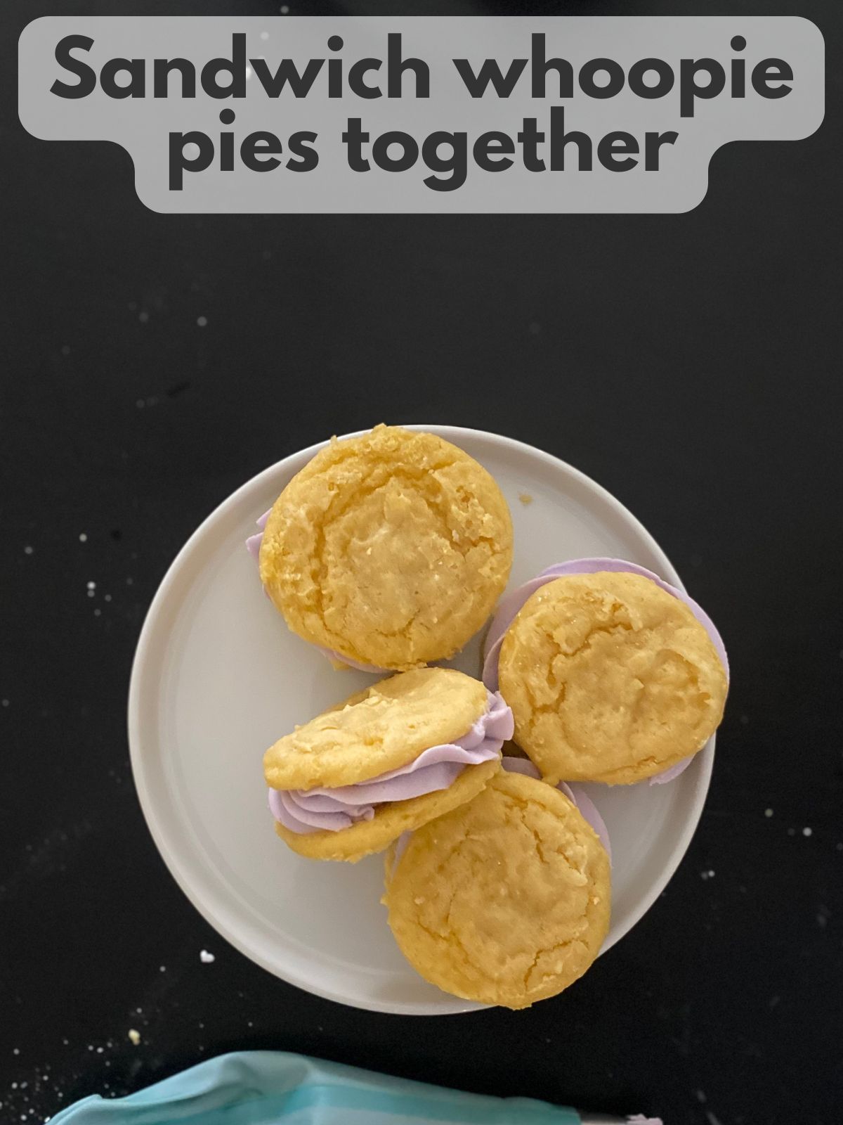 assembled lemon lavender whoopie pies on a plate